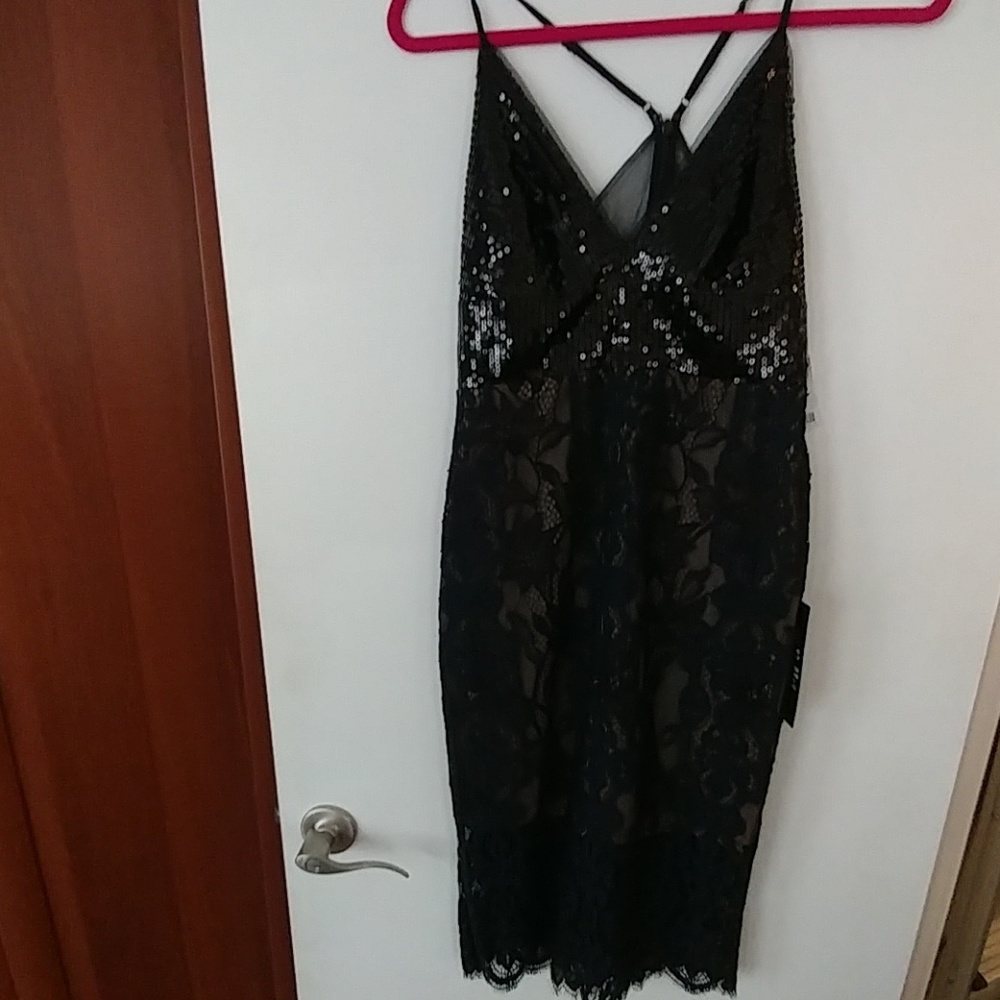 BCBGMaxAzria Black Lace & Sequin Midi Dress - Picture 6 of 8